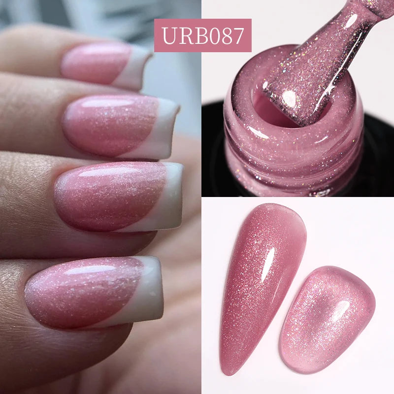 UR SUGAR 7ml Nude Pink Glitter Rubber Base Gel Polish Sparking Sequins Semi Permanent Soak Off Nail Art Varnish All For Manicure