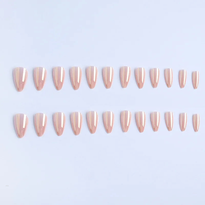 24pcs Stiletto Aurora Fake Nails Set Press On Short Almond Nails Wearable False Nails With Glitter Designs Full Cover Nail Tips