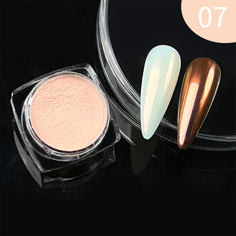 NICOLE DIARY 5g Aurora Pearl White Pink Nail Powder Chrome Pigments Metallic Rubbing Dust Moonlight Effect Nail Arts Decoration