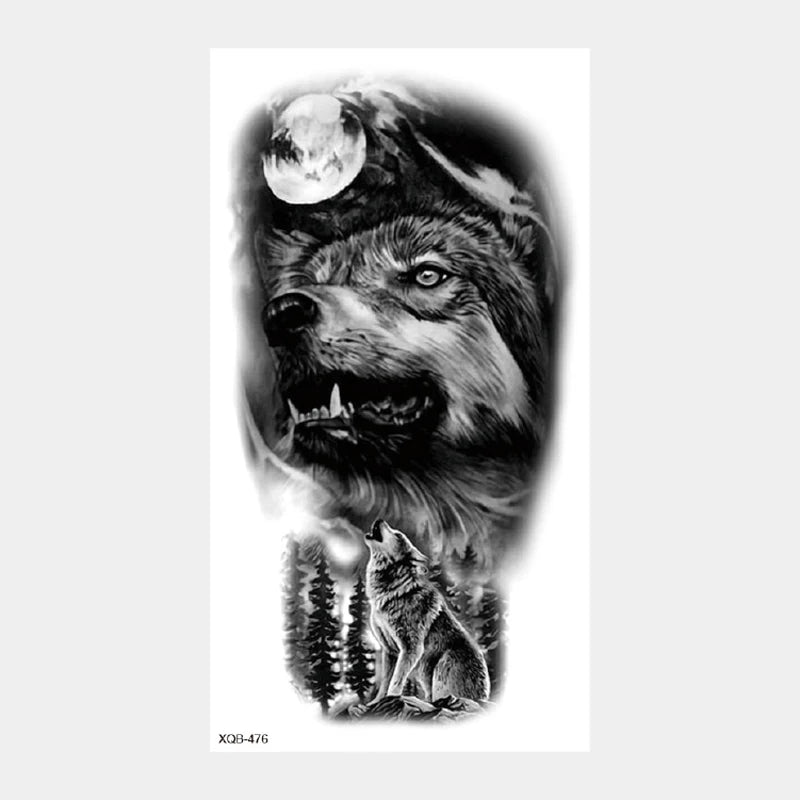 Upper Arm Sleeve Tattoo Crown Lion Tiger Wolf Head Waterproof Temporary Tattoo Stickers Body Art Fake Tattoo For Women Men