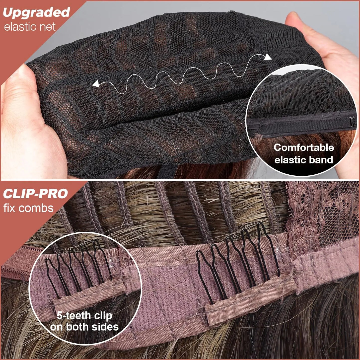 Short Brown Highlight Wigs With Bangs Natural Wavy Hair Wigs For White Women Heat Resistant Synthetic Bob Wig Shoulder Length