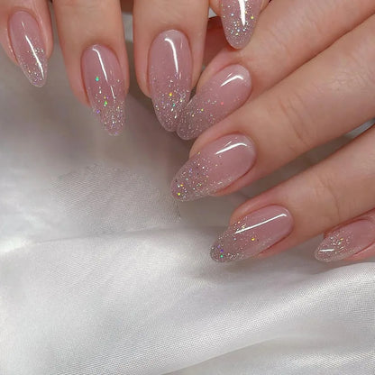 24Pcs Removable Wearable False Nails Art Short Glitter French Gold Edge Fake Nails Waterproof Press on Nail Tips Nails Supplies