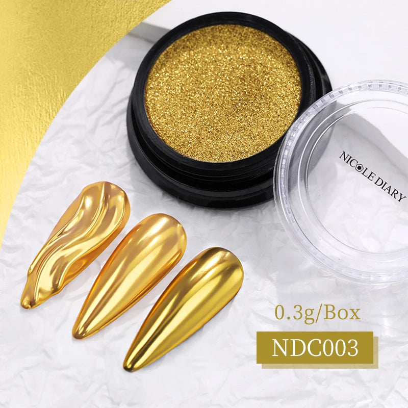 NICOLE DIARY Aurora Nail Powder White Chrome Pigment Pearl Rubbing Dust Mirror Effect Nail Art Glitter Manicure Nail Accessories