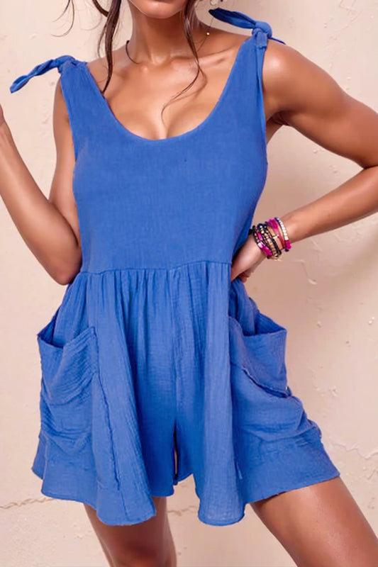 Thin Fashion All-Match Tie Pocket Shorts Jumpsuit