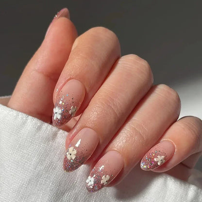 24Pcs Autumn Winter Matte Almond False Nails with Glue Rose Leaf Printing Nail Art Simple Full Cover Press on Acrylic Nails Tips