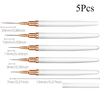 5Pcs/Set Nail Art Liner Brushes Set Elongated Lines Striping Drawing UV Gel Painting Nail Design Pen Professional Manicure Tool