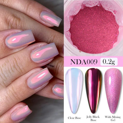 NICOLE DIARY Bright White Pearl Nail Powder Moonlight Plating Mirror Aurora Effect Pigments UV Gel Polish Chrome Dust Nail Decor