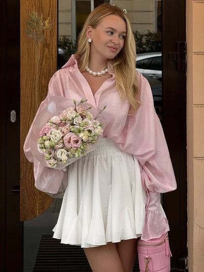 Tossy Casual Loose See-Through Shirts Women's Autumn Lapel Long Sleeve Patchwork Blouse Top Streetwear Female Solid Shirts Top