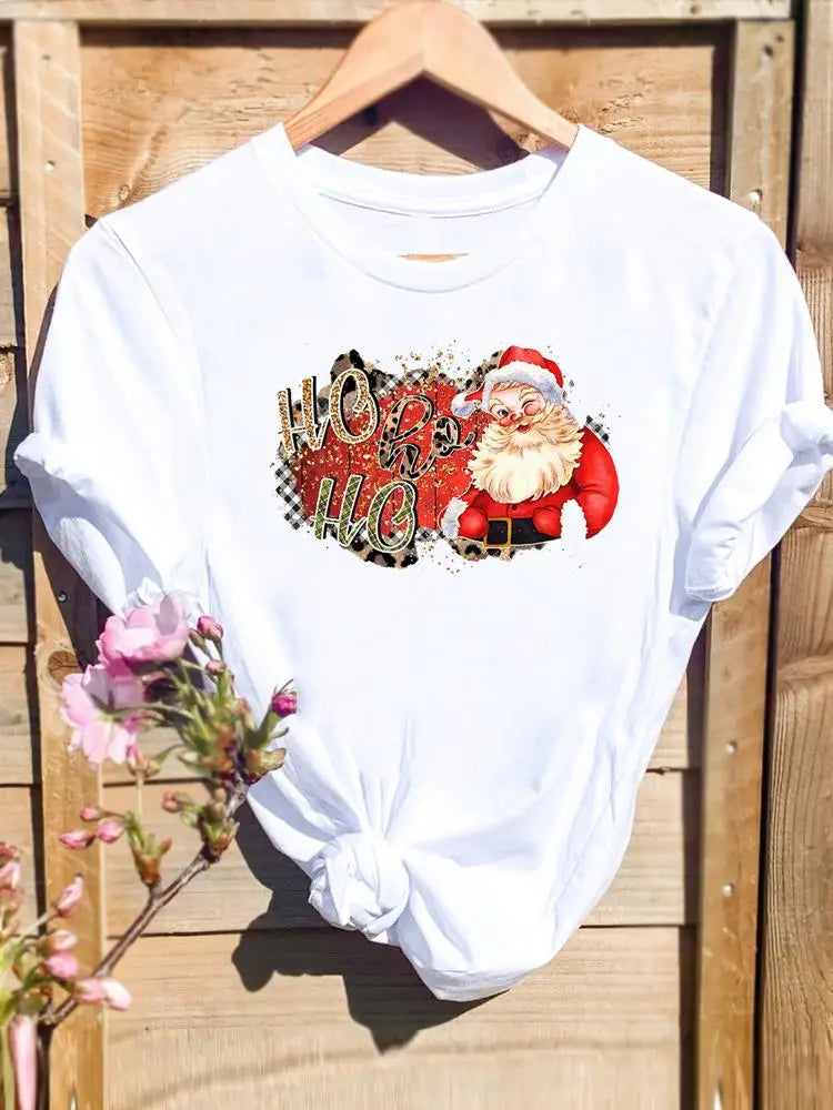 Merry Christmas New Year Holiday Graphic T Tee Fashion Cat Tree Lovely 90s Cute 2025 Print T Top Women Shirt Clothing T-shirts