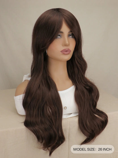 Women Long Wavy Cosplay Wig Red Rose Pink Black Blue Sliver Gray Brown Temperature Synthetic Hair Wigs