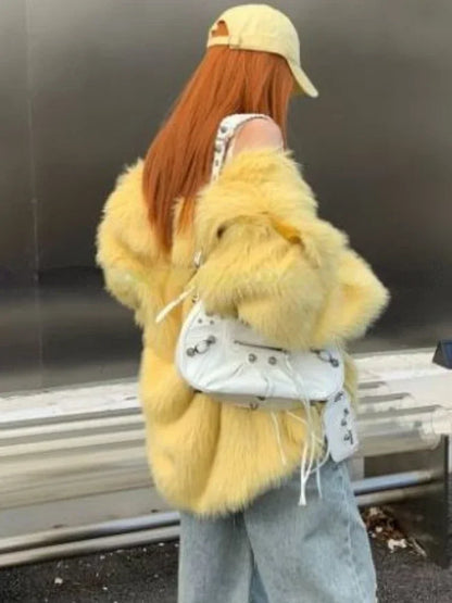 Women's Winter Jacket，Imitation Fox Fur Coat，new in Outerwears，Hooded Fur Jacket，faux Fur Coat Women，winter Coats Woman 2024