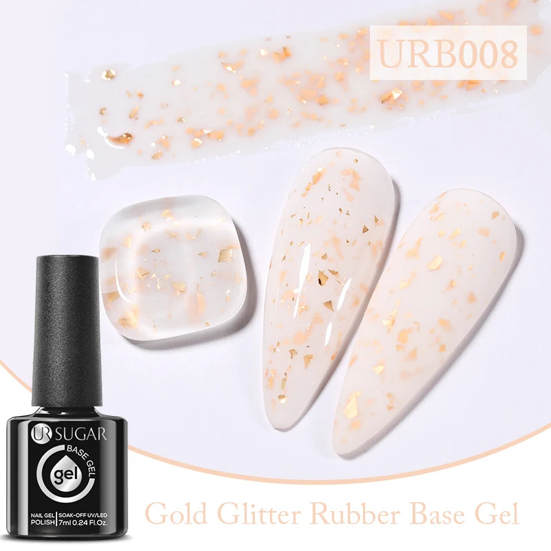 UR SUGAR 7ml Nude Pink Glitter Rubber Base Gel Polish Sparking Sequins Semi Permanent Soak Off Nail Art Varnish All For Manicure