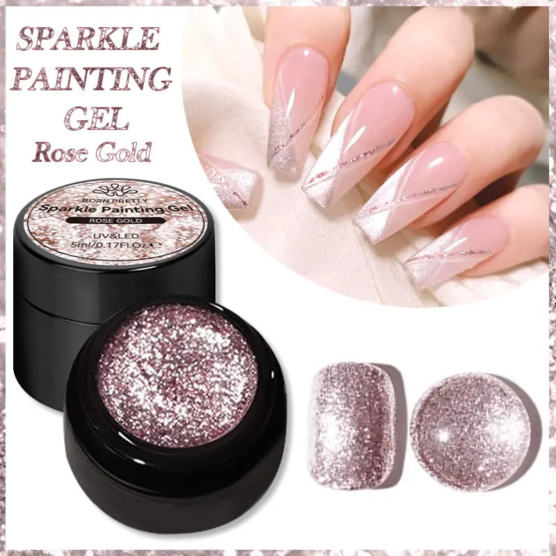 BORN PRETTY 5ml Super Sparkle Painting Gel Nail Polish Platinum Silver Gold Rose Glitter Graffiti Stripe Pull Line Nail UV Gel