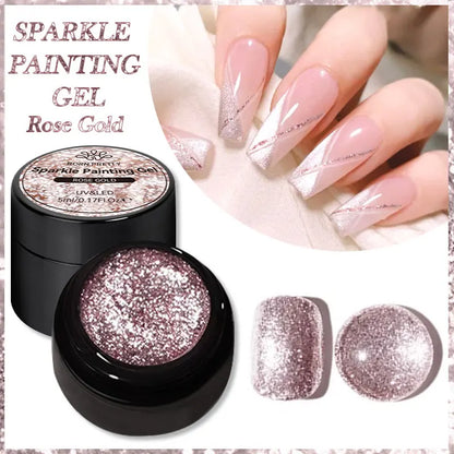 BORN PRETTY 5ml Super Sparkle Painting Gel Nail Polish Platinum Silver Gold Rose Glitter Graffiti Stripe Pull Line Nail UV Gel