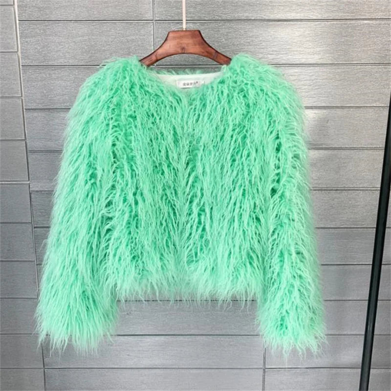 New Autumn Winter Warm Women Faux Fur Coat Loose Black White Pink Plush Coat Female Fur Jacket