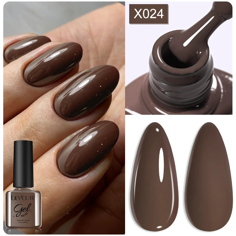 LILYCUTE 7ml Autumn Red Brown Gel Nail Polish 125 Colors All For Manicure Semi Permanent Soak Off Base Top Coat Nail Art Varnish