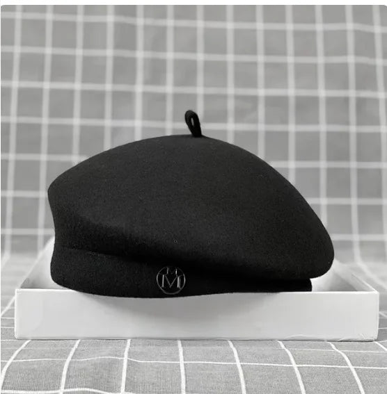 Classic Ladies Beret Hat Fancy Wool Felt Hat Warmer Winter Hat Cap White Black Women Fedora Hat Fascinator Pillbox Hat Formal