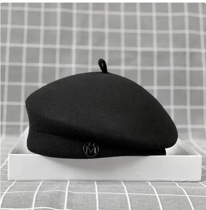 Classic Ladies Beret Hat Fancy Wool Felt Hat Warmer Winter Hat Cap White Black Women Fedora Hat Fascinator Pillbox Hat Formal