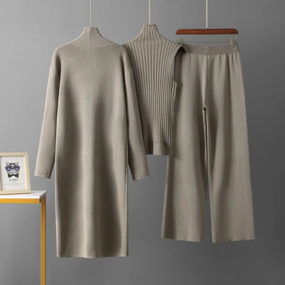 HLBCBG Autumn 3 Piece Women Cardigan Tracksuits Fashion Knitted Pants Sets Ladies Sweater Suit Vintage Fashion Ladies 3 Pieces