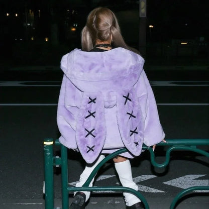 2025 Winter Clothing Women Jackets Harajuku Rabbit Ears Punk Black Coats Thicked Furry Zipper Oversized Y2k Tops Ropa Mujer