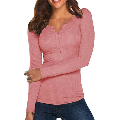 Single Breasted Pullover Top Long Sleeve Slim T-shirt Casual Simple Women Clothing Basic Autumn Winter 2024 Lady Trend Thin New