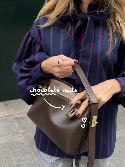 Striped Women Casual Lace Up Blouse Fashion O Neck Long Sleeve Single-breasted Loose Shirt 2025 Spring New Female Commuting Tops