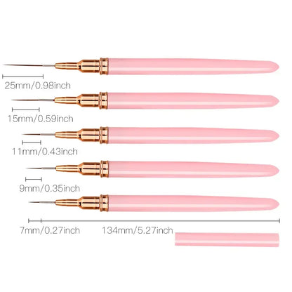 5Pcs/Set Nail Art Liner Brushes Set Elongated Lines Striping Drawing UV Gel Painting Nail Design Pen Professional Manicure Tool