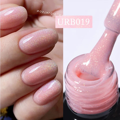 UR SUGAR 7ml Nude Pink Glitter Rubber Base Gel Polish Sparking Sequins Semi Permanent Soak Off Nail Art Varnish All For Manicure