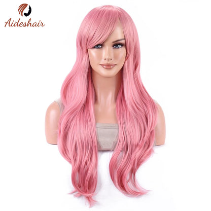 Aideshair Fashion Wigs 28" 70cm Long Wavy Curly Hair Heat Resistant Wig Cosplay Wig For Women With Free Wig Cap