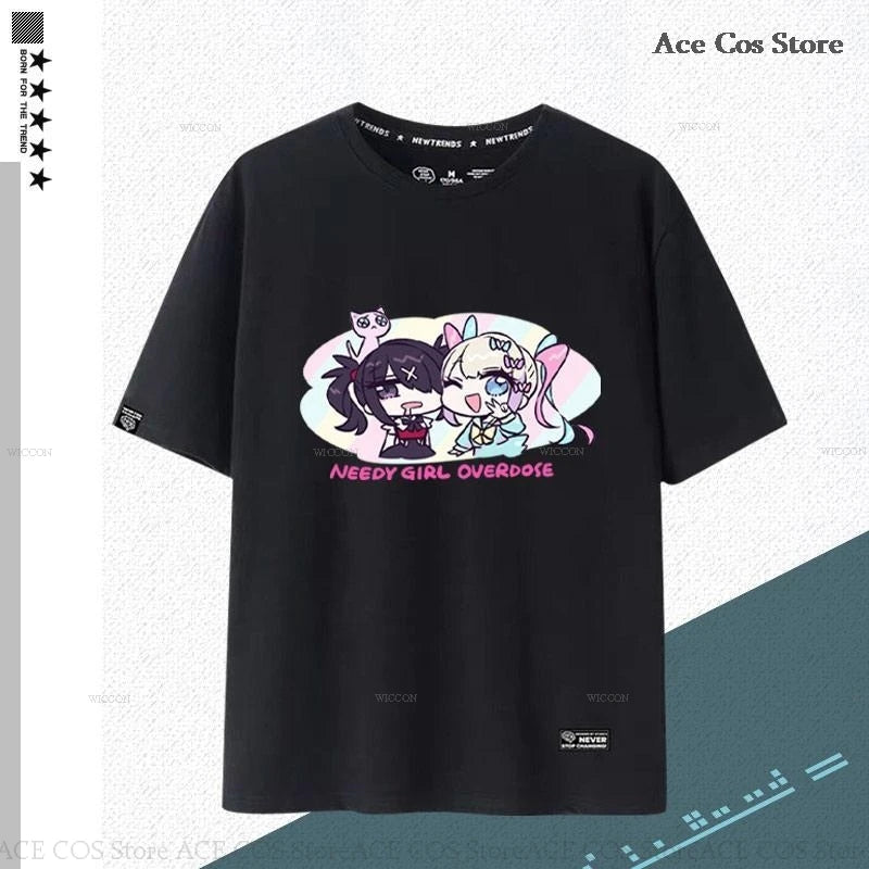 NEEDY GIRL OVERDOSE Kangel Rain Black T-shirt Jirai Kei Graphic Ita Tee Unisex Outfit Top Short Sleeve Kawaii Doujin Clothes