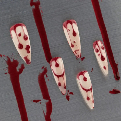 24pcs Halloween Red Blood Droplet Fake Nails Press On Nails Coffin Long False Nails For Women Girls Halloween Party Nail Decor