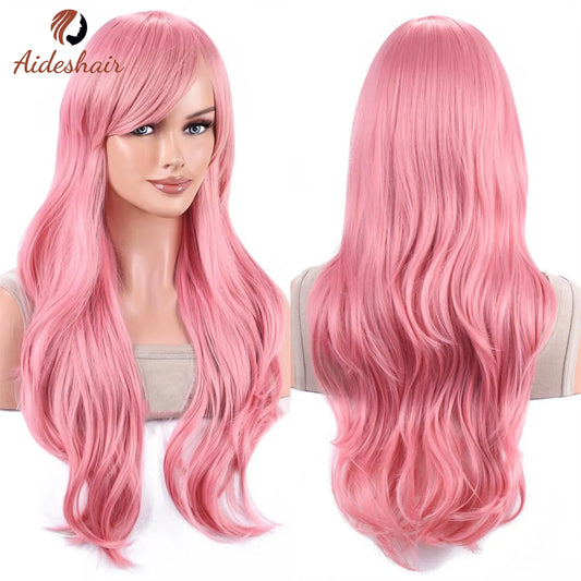 Aideshair Fashion Wigs 28" 70cm Long Wavy Curly Hair Heat Resistant Wig Cosplay Wig For Women With Free Wig Cap