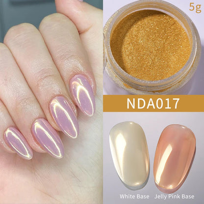 NICOLE DIARY Bright White Pearl Nail Powder Moonlight Plating Mirror Aurora Effect Pigments UV Gel Polish Chrome Dust Nail Decor