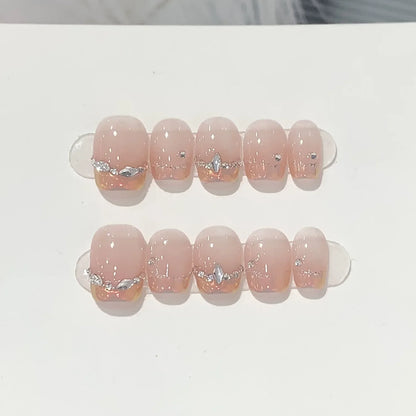 10PCS Pink Cat Eye Handmade Press On Nails Square Head Fake Nails Diamond Designs Full Cover Nail Art Tips Wearable False Nails