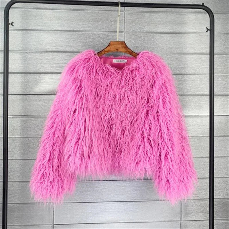 New Autumn Winter Warm Women Faux Fur Coat Loose Black White Pink Plush Coat Female Fur Jacket