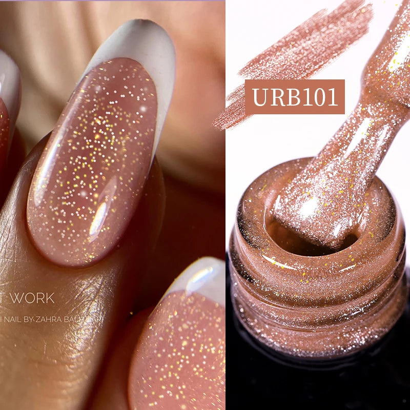 UR SUGAR 7ml Nude Pink Glitter Rubber Base Gel Polish Sparking Sequins Semi Permanent Soak Off Nail Art Varnish All For Manicure