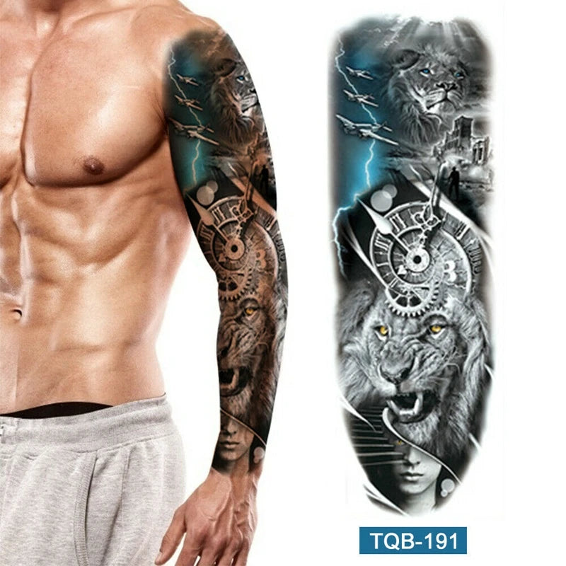 Full Arm Temporary Tattoos Sleeve For Men Women Realistic Fake Tatoos Warrior Lion Tiger Flower Tatoo Sticker Black Totem YZL9