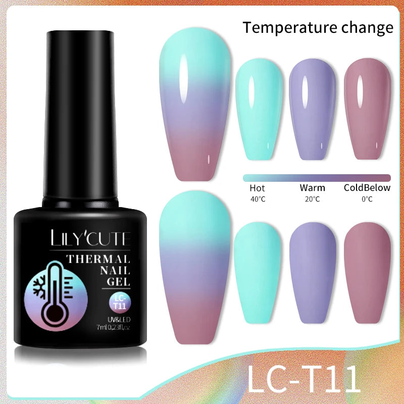 LILYCUTE Thermal Gel Nail Polish 3-layers Color Changing Effect Gel Varnishes All For Manicure Long Lasting Nails Art UV Gel