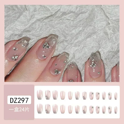 24Pcs Ballerina False Nails with Glue Short Nail Beauty Tools Press on Fake Nails Full Cover Artificial Nails Tips Manicure