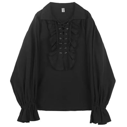 2024 Women's Pirate Shirt Vampire Prince Poet Shirts Medieval Buccaneer Frills Lace Up Renaissance Vintage Gothic Blouse Tops