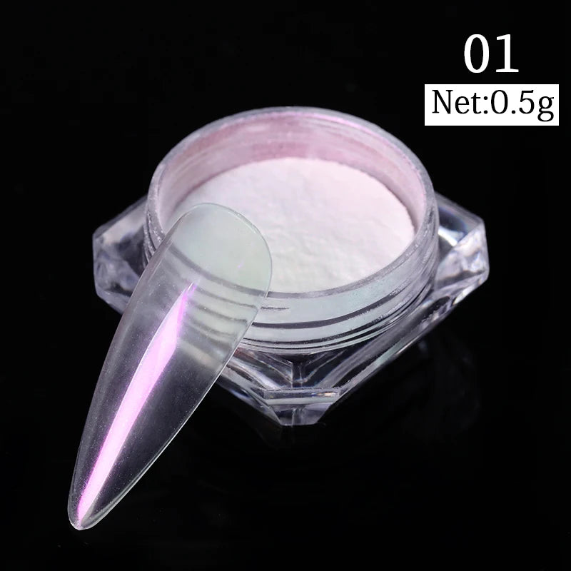 NICOLE DIARY Aurora Nail Powder White Chrome Pigment Pearl Rubbing Dust Mirror Effect Nail Art Glitter Manicure Nail Accessories