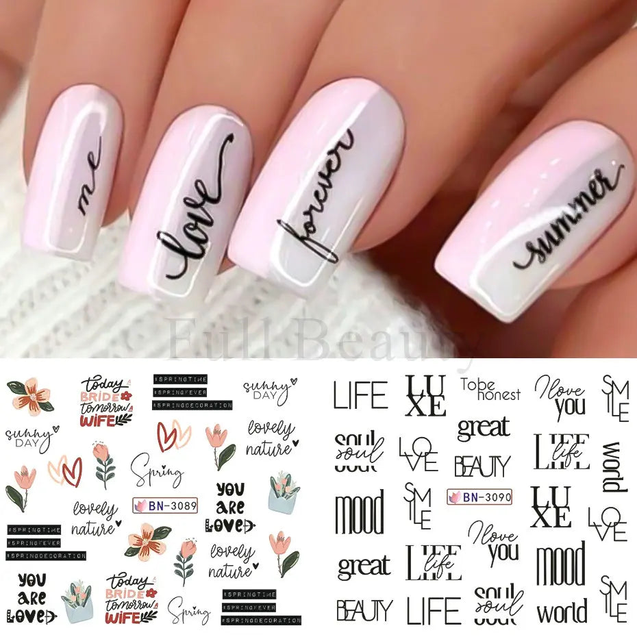 12pcs Black Leaves Letter Nail Stickers Water Transfer Decals Purple Flower Lace Sliders Decorations Manicure Charm Foils LABN