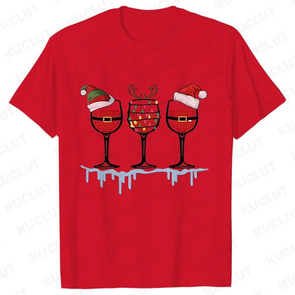 Christmas Wine T Shirts for Women Clothing Funny Cartoon T-shirts Kawaii Fashion Tshirt Korean Female Tops Christmas Wine Tees