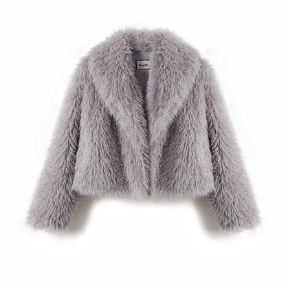 Neo Mint 2024 Winter Hot Trendy Iconic Blogger Fashion Burgundy Faux Fur Coat Women Overcoat Girls Shawl Collar Lamb Fur Jacket