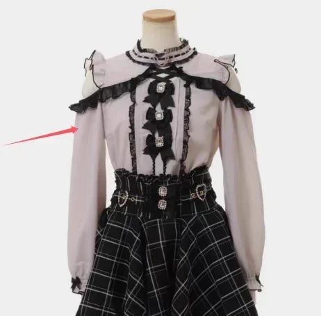 Sweet Cute Girls Short Sleeve Tops Japanese Style Mine Mass-Produced 2025 Summer Kawaii Slimming Lace Off-Shoulder Shirt