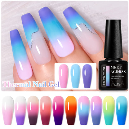 MEET ACROSS Autumn Winter Thermal Color Changing Gel Nail Polish Nude Brown 3-layers Color Changing Nail Art UV Gel Varnish 7ml
