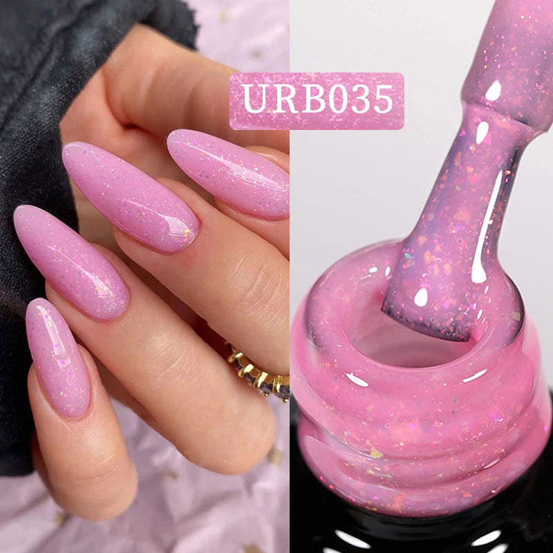 UR SUGAR 7ml Nude Pink Glitter Rubber Base Gel Polish Sparking Sequins Semi Permanent Soak Off Nail Art Varnish All For Manicure