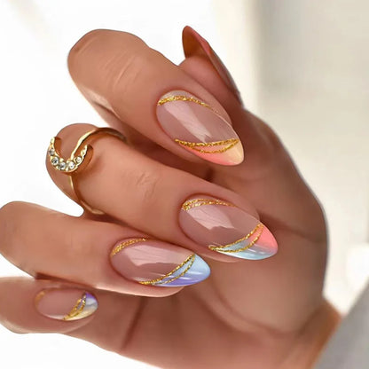 24Pcs Detachable Acrylic False Nails Press On Nail Cute Cherry French Almond Wearable Artificial Fake Nails Full Cover Nail Tips