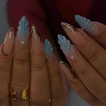 24Pcs Simple French Fake Nails with Almond Head Design Detachable 3D Irregular Star Pattern Press on False Nails Manicure Tools