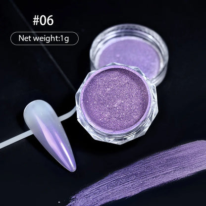 NICOLE DIARY Bright White Pearl Nail Powder Moonlight Plating Mirror Aurora Effect Pigments UV Gel Polish Chrome Dust Nail Decor